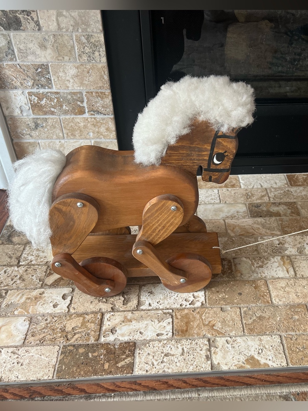 50 years old heirloom style artisan crafted Wooden Horse Pull Rolling Toy unused
